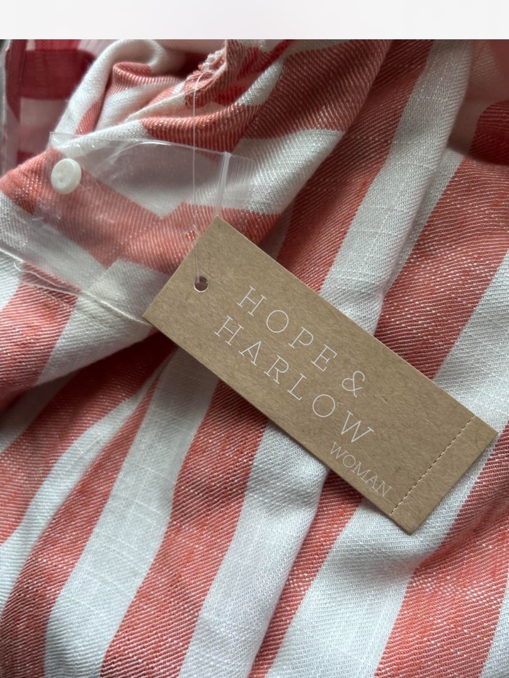 NWT Resort Hope & Harlow pink-orange and white striped button up dress Size 14 - Picture 6 of 7